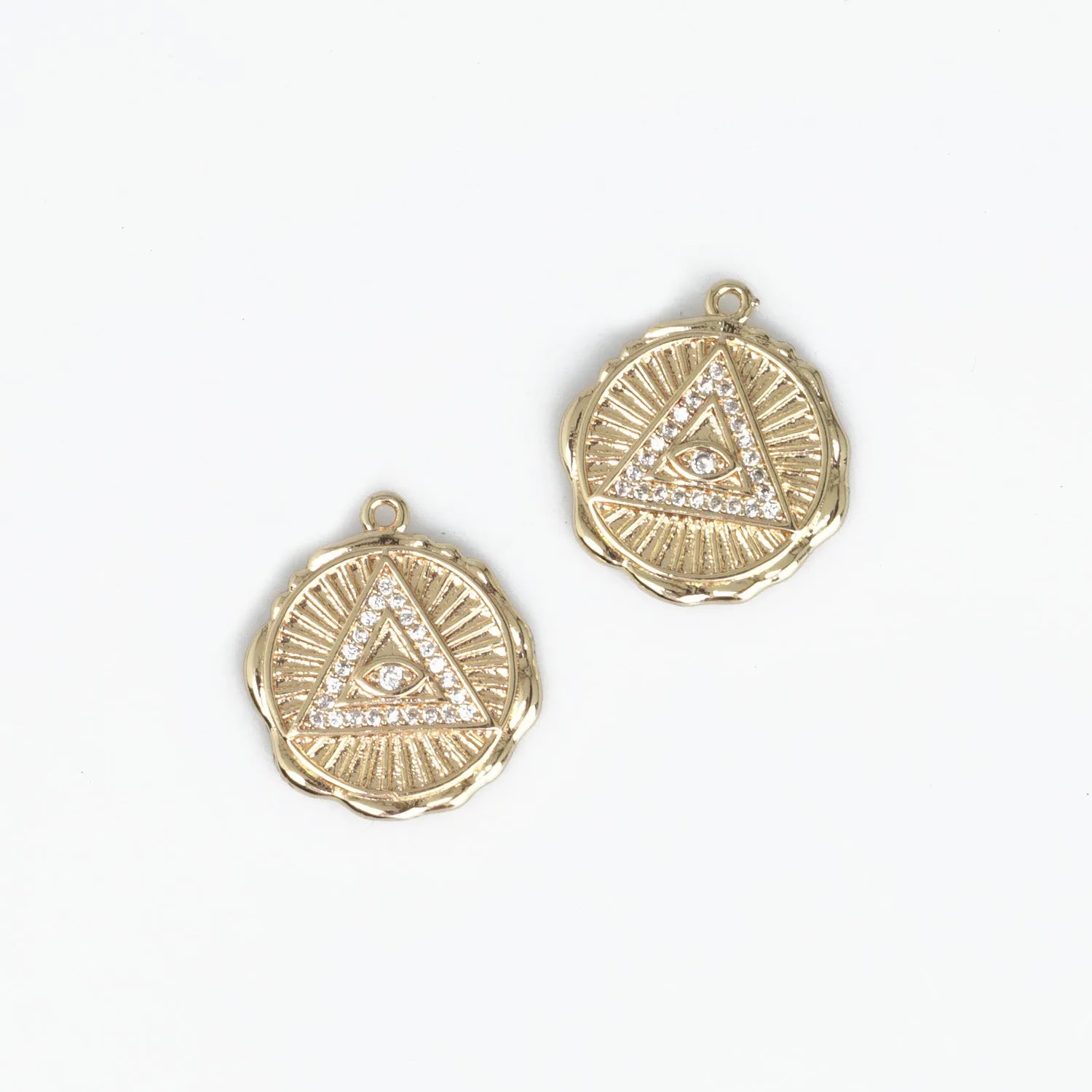 14k Gold Filled Evil Eye Pendant 17mm Medallion Greek Eye Charm for strength and protection Jewelry Making 10331851