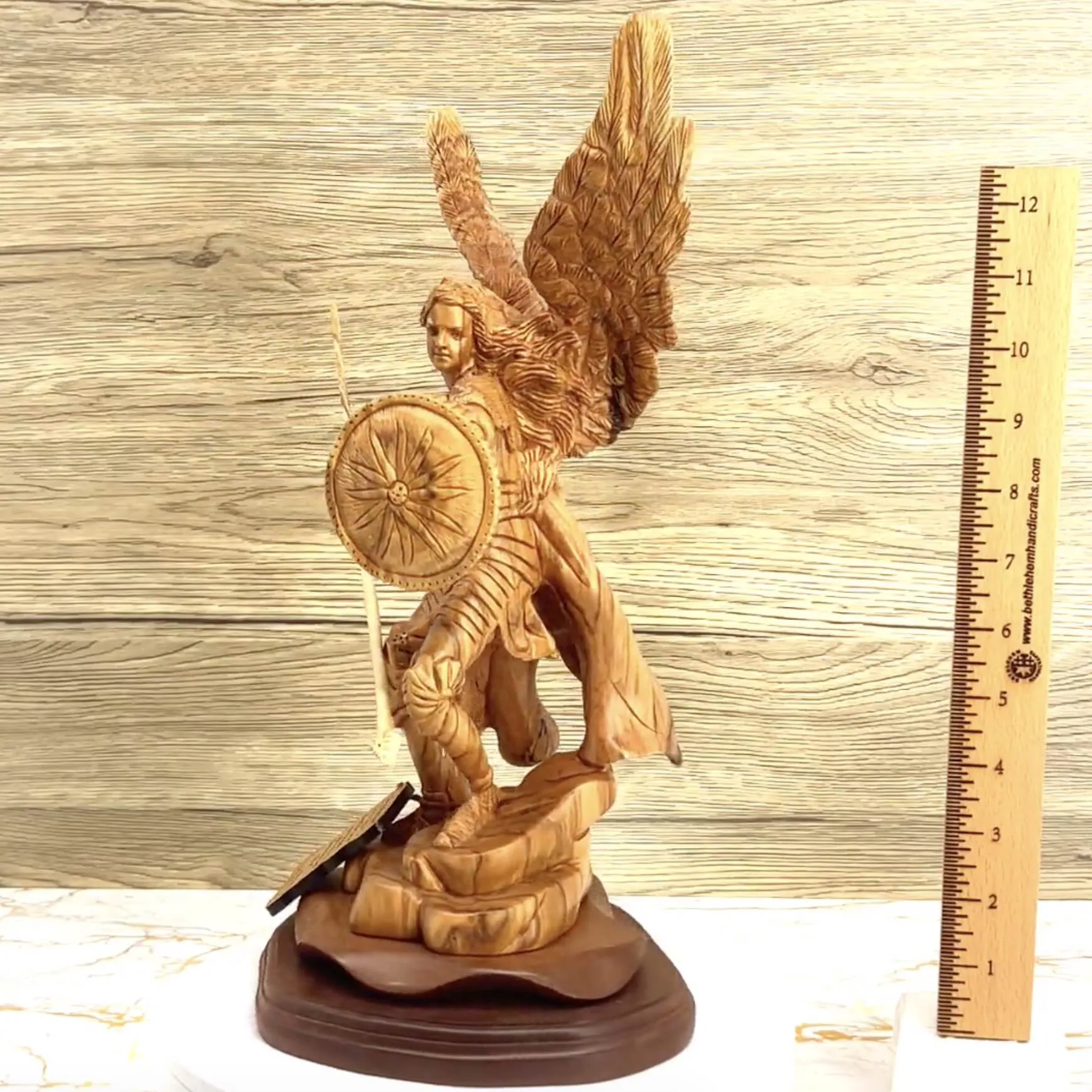 Archangel Raphael Masterpiece, 15 Wooden Sculpture from Holy Land