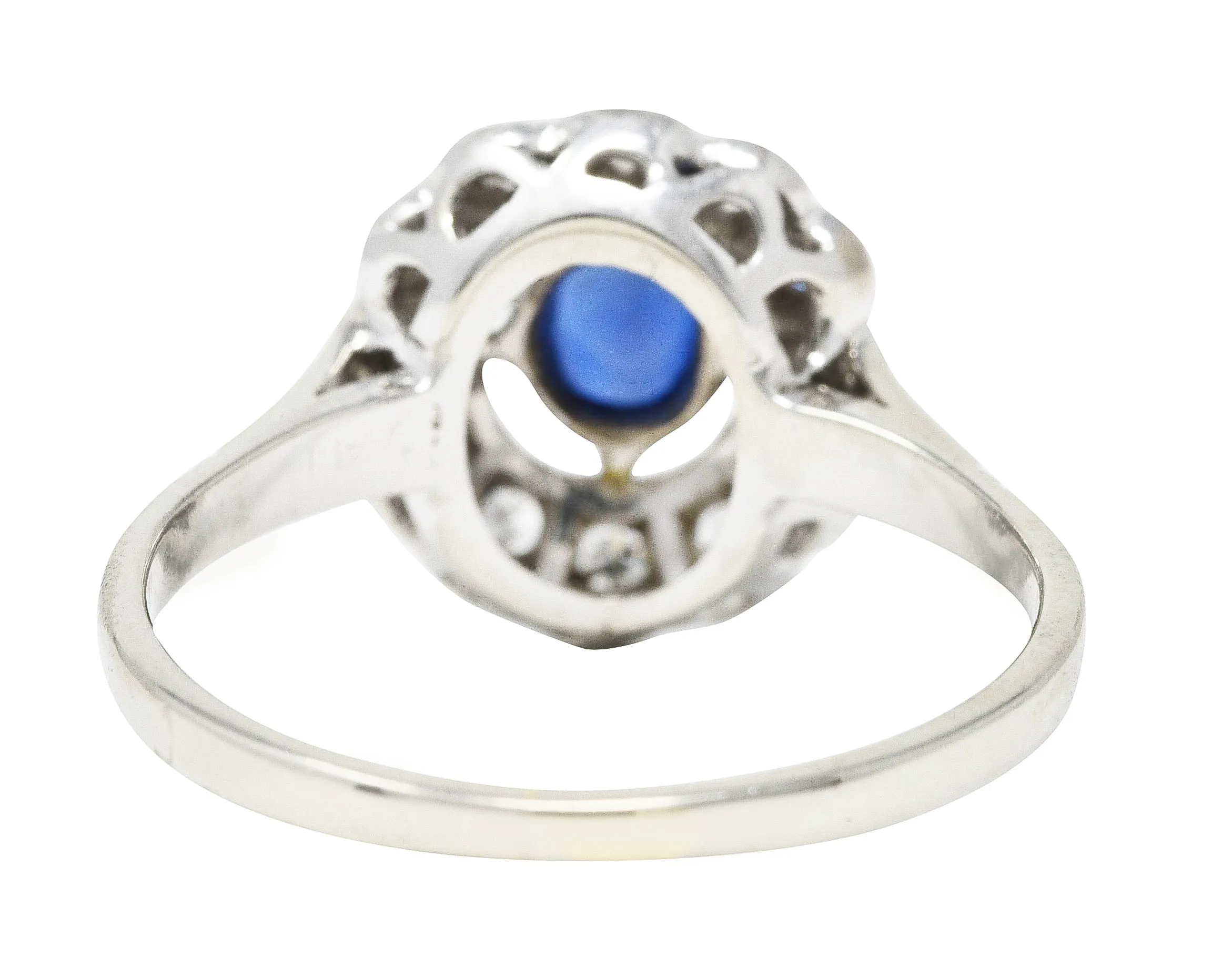 Art Deco 0.80 CTW Sapphire Cabochon Diamond 18 Karat White Gold Cluster Ring