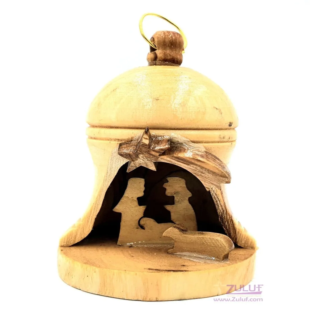 Beautiful Small Nativity Bell Ornament Hand Made From Holy Land Zuluf 7cm - (ORN014)