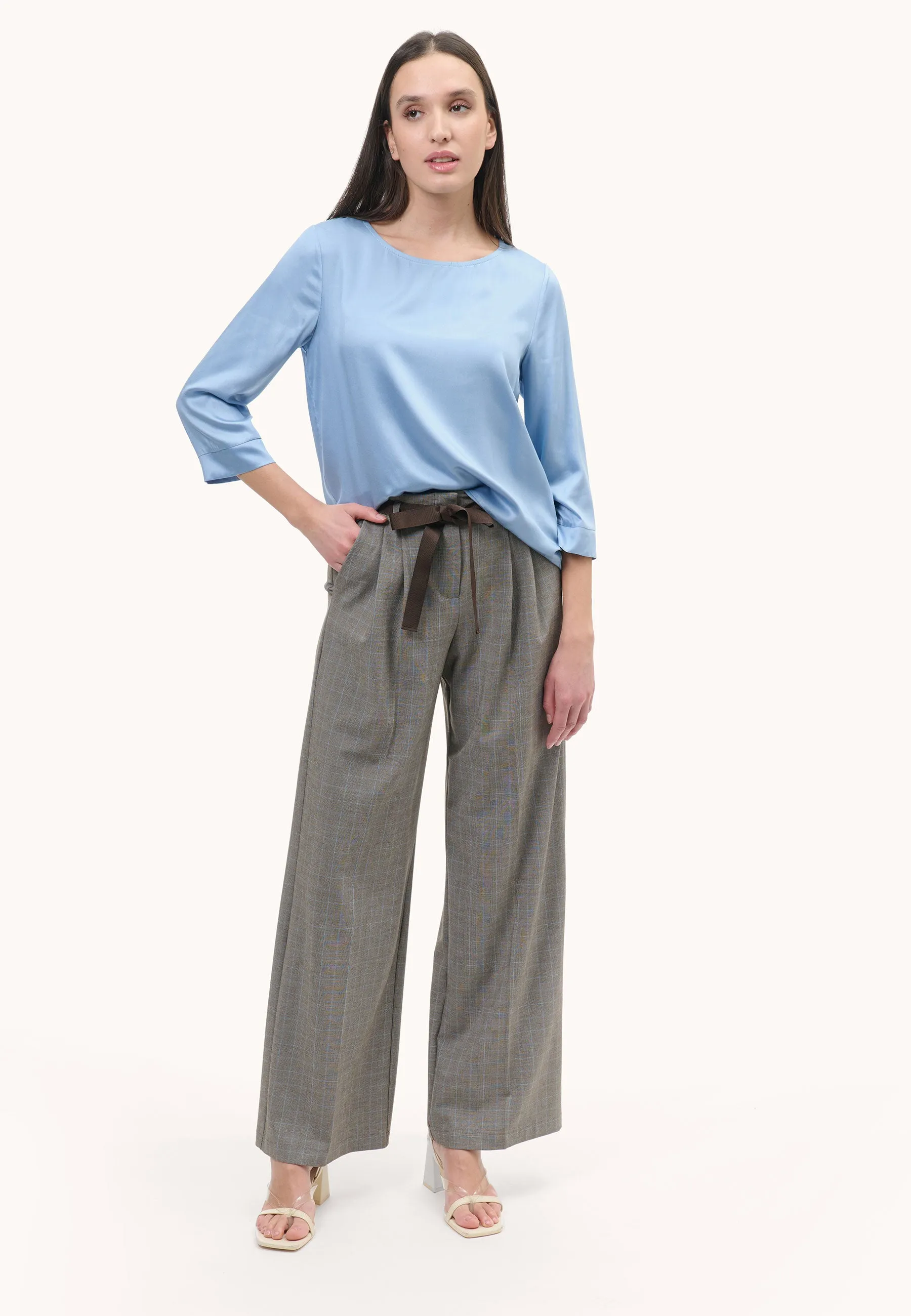 Blusa raso di viscosa maniche trequarti