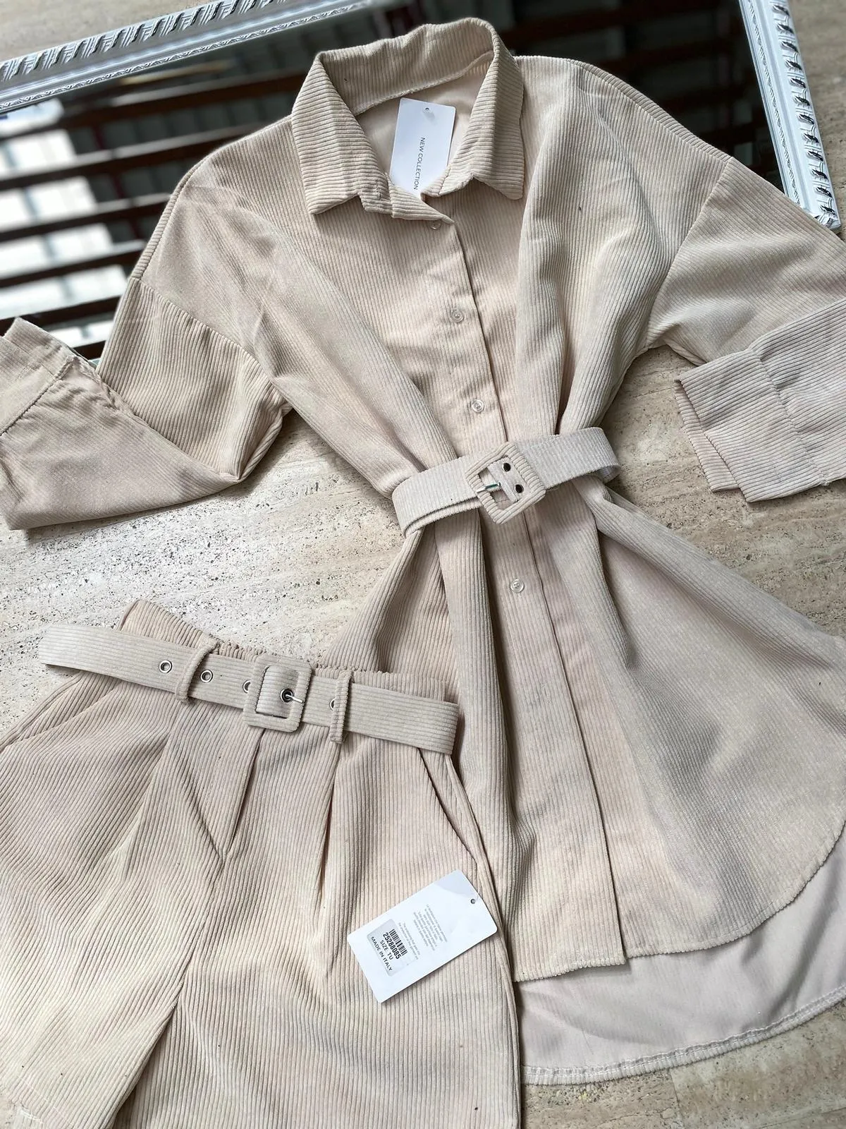 Completo in velluto camicia e pantaloncini