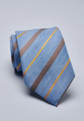 Cravatta regimental azzurro-beige-giallo lino-seta