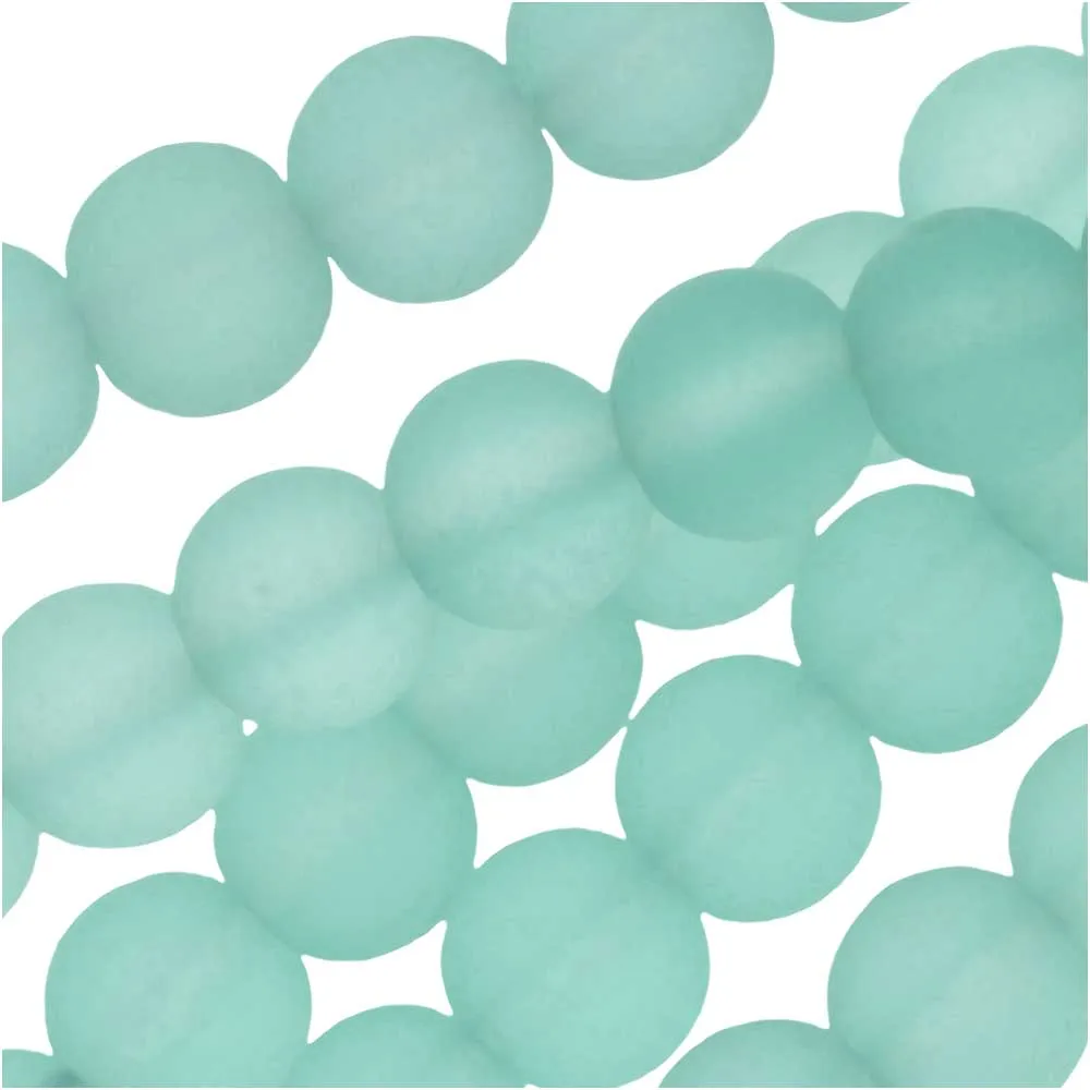Cultured Sea Glass, Round Beads 6mm, Seafoam Light Aqua (32 Pieces)