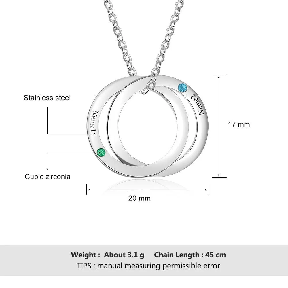 Double Circles Pendant with Personalized Birthstones and Names