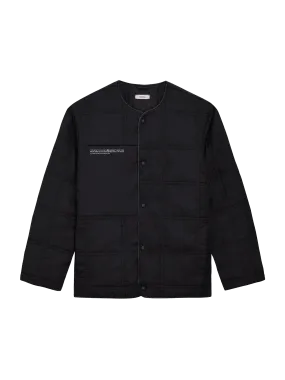 Flower-Warmth Quilted Collarless Jacket —black