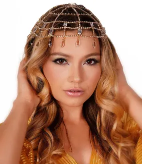 Gold & Clear Rhinestone Cap Headpiece