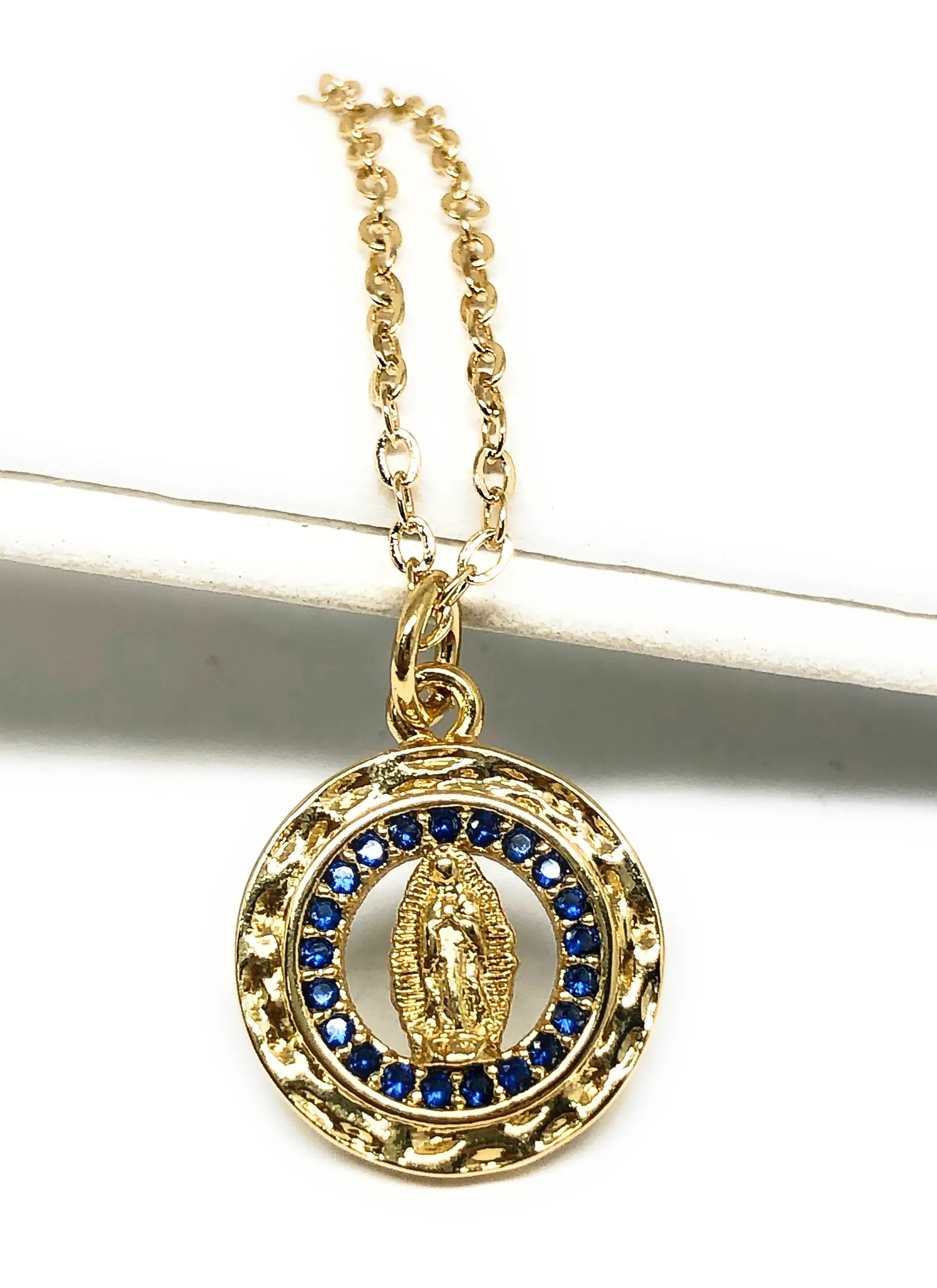 Gold Plated Virgin Mary Small Pendant Necklace 20” Virgen de Guadalupe