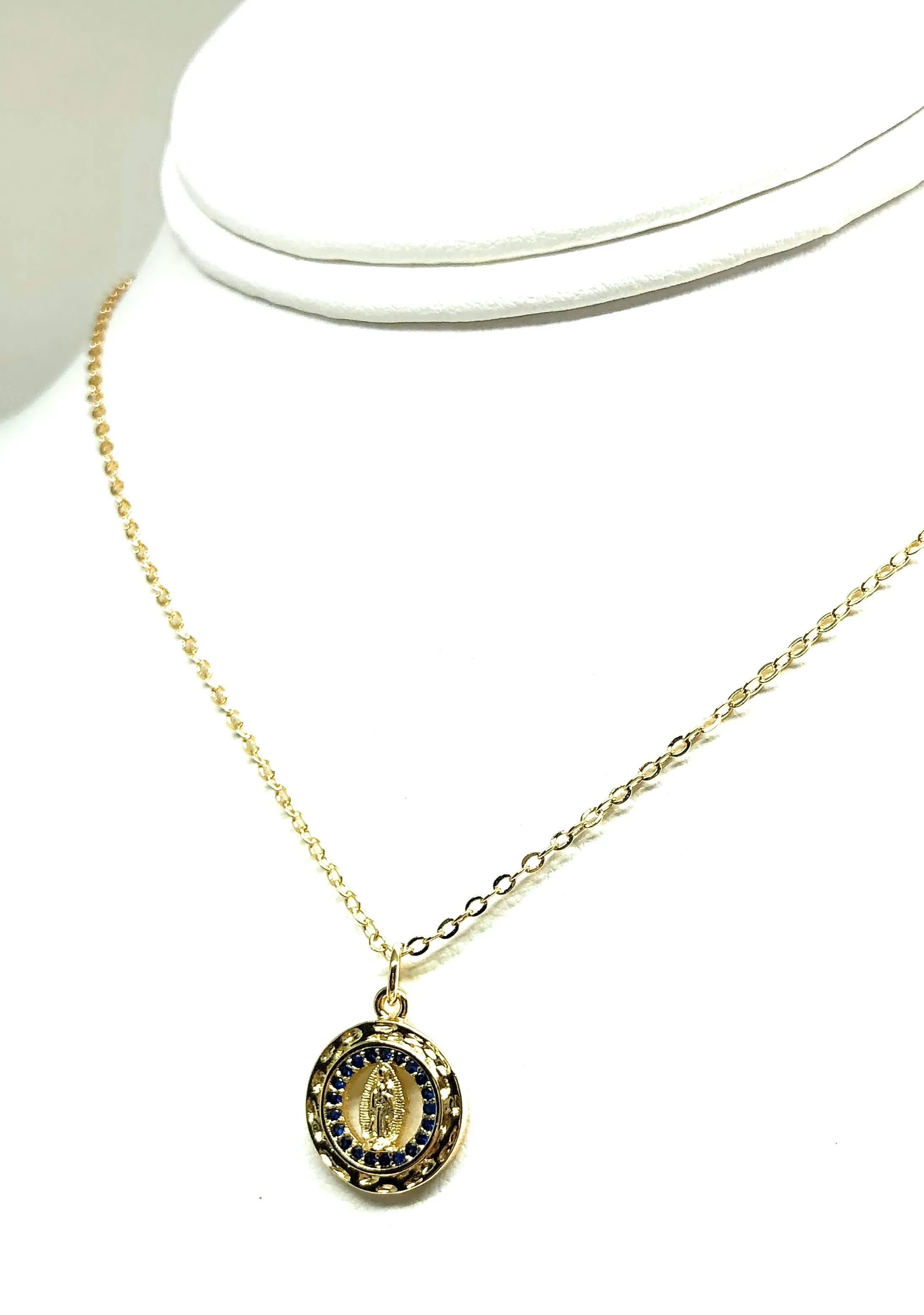 Gold Plated Virgin Mary Small Pendant Necklace 20” Virgen de Guadalupe