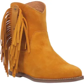 Kayce Mustard Suede Hidden Wedge Fringe Booties (DS)