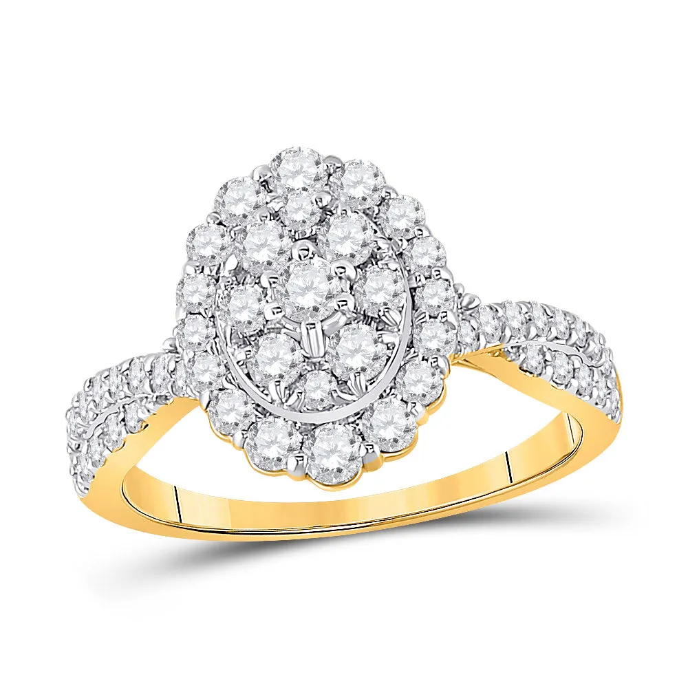 Keene Jewelers 10kt Yellow Gold Round Diamond Oval Cluster Ring 1 Cttw