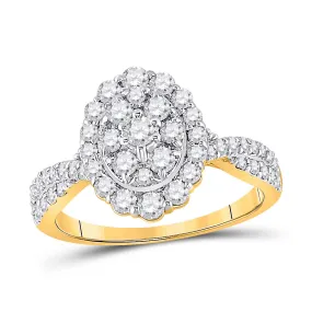 Keene Jewelers 10kt Yellow Gold Round Diamond Oval Cluster Ring 1 Cttw