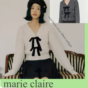 marie claire  |Nylon Street Style Plain Cardigans