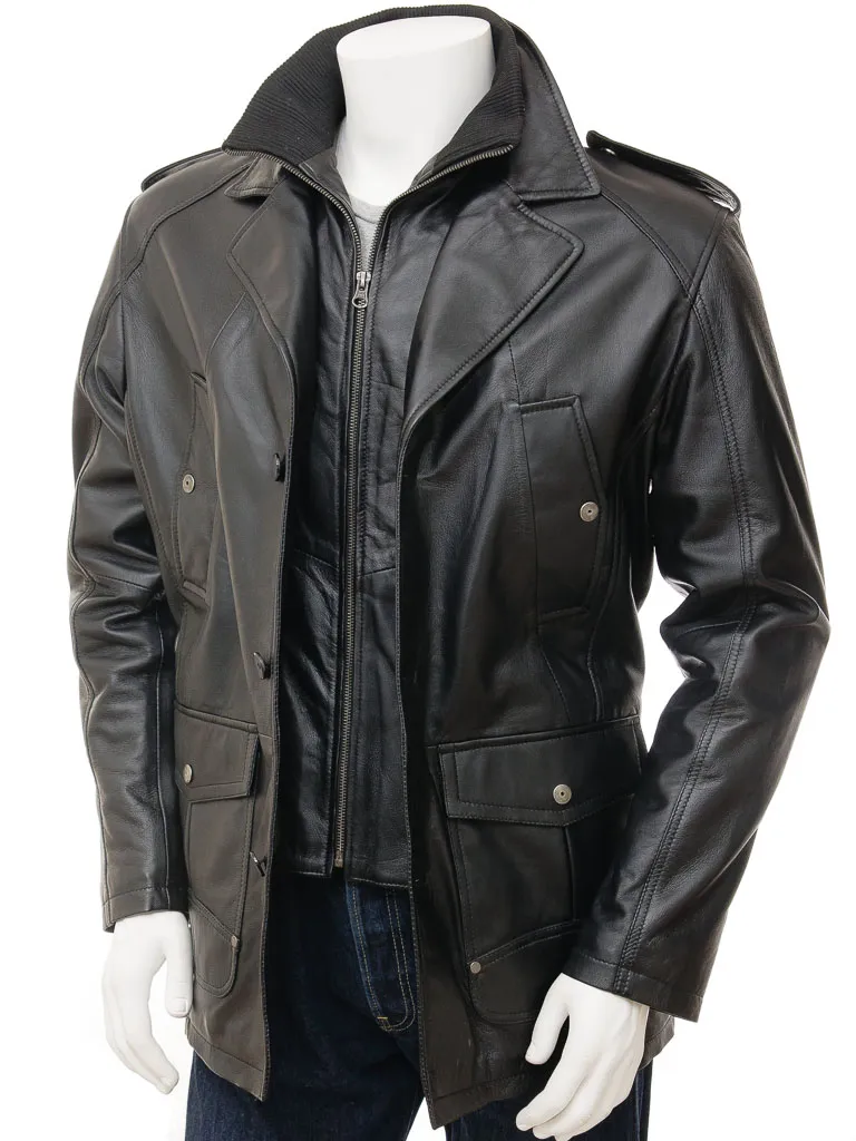 MENS LEATHER COAT IN BLACK: AVONWICK