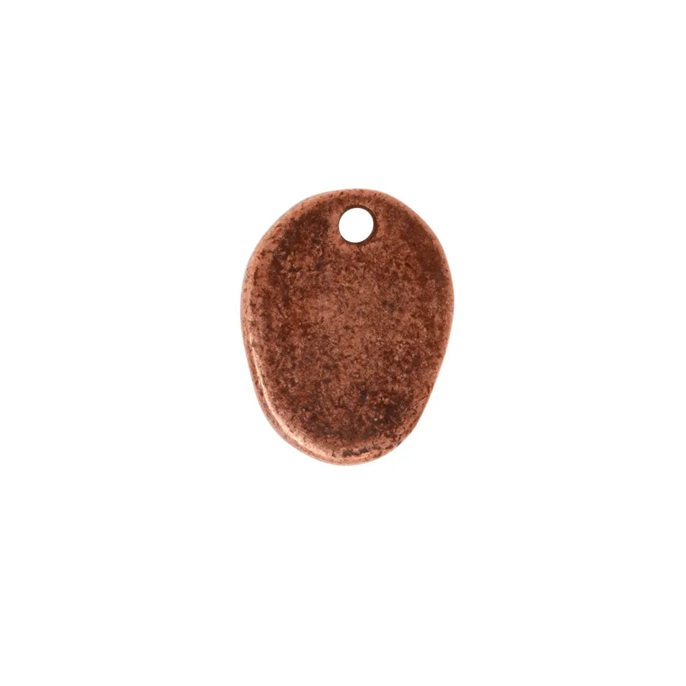 Metal Charm, Organic Oval with Prairie Pod Flower Design 13.5x10.5mm, Antiqued Copper, by Nunn Design (1 Piece)