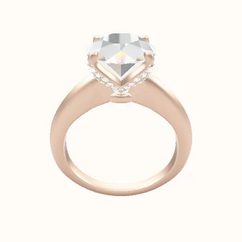 Modern Knife Edge Engagement Ring With Pave Petal Four Prong Head