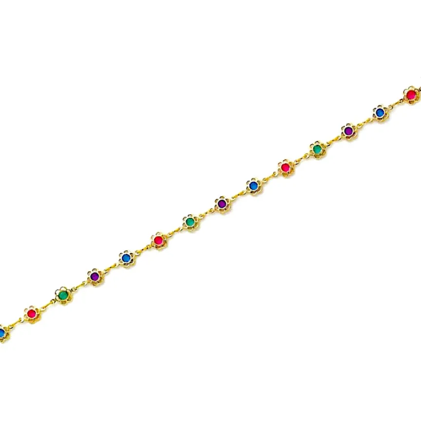 Multi-color flowers anklet 18kts of gold plated