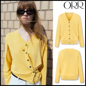 ORR  |Casual Style Nylon Long Sleeves Plain Office Style Cardigans