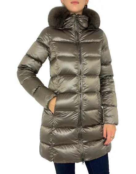 PIUMINO DONNA MARRONE LUNGO CON PELLICCIA