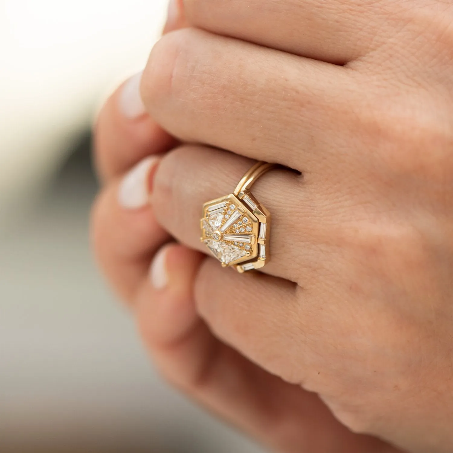 Ready to Ship - Trapezoid Nesting Ring with Baguette Diamonds (size US 6)
