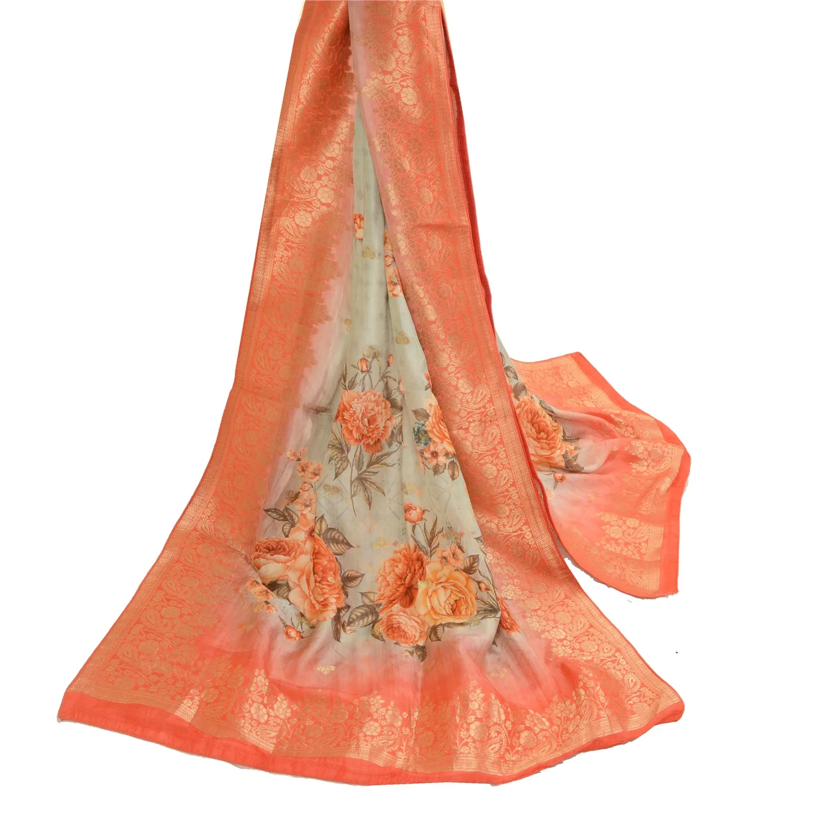 Sanskriti Vintage Dupatta Long Stole Art Silk Red Woven Brocade Printed Scarves