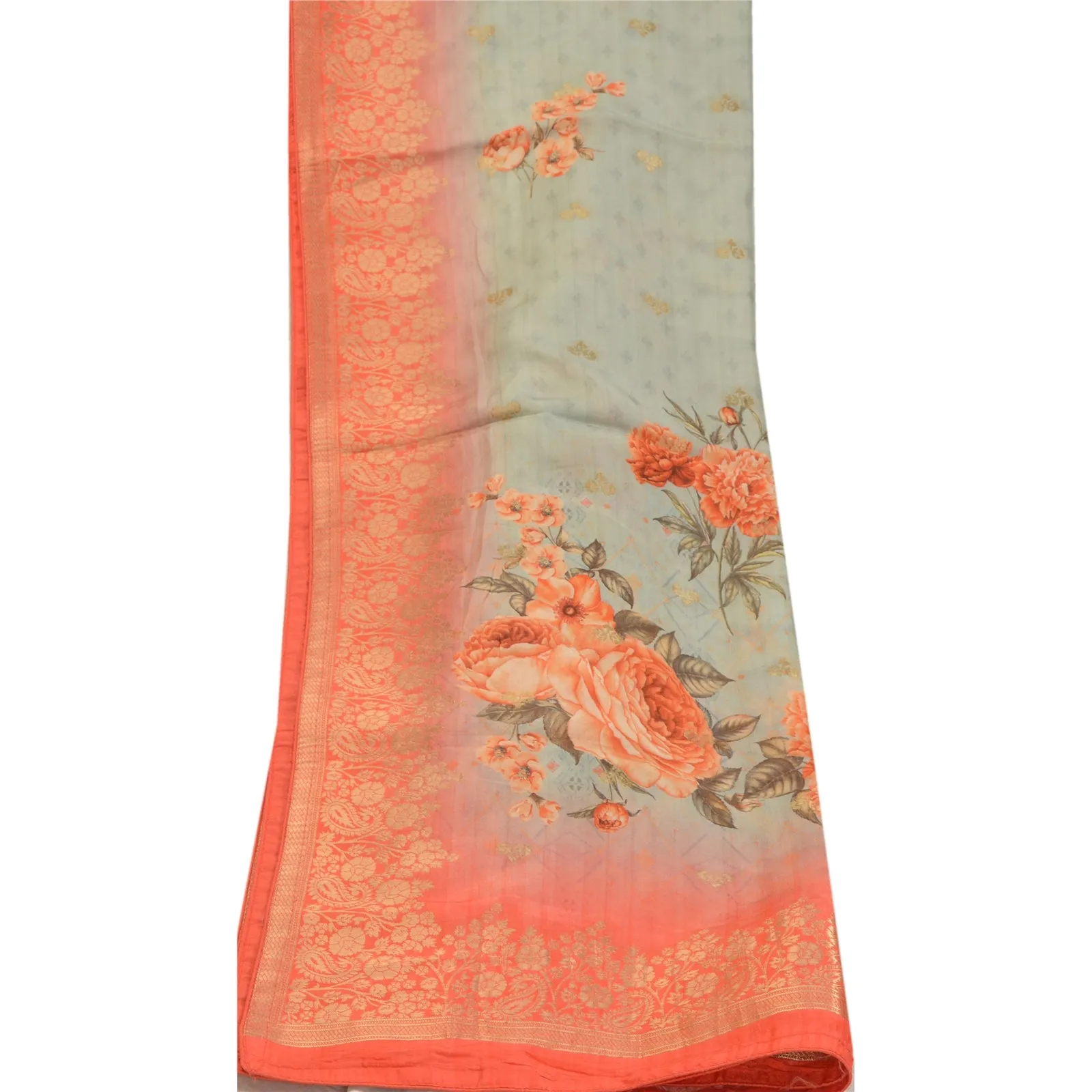 Sanskriti Vintage Dupatta Long Stole Art Silk Red Woven Brocade Printed Scarves