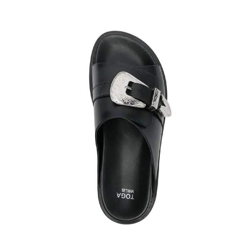 Western Buckle Sandals - Black