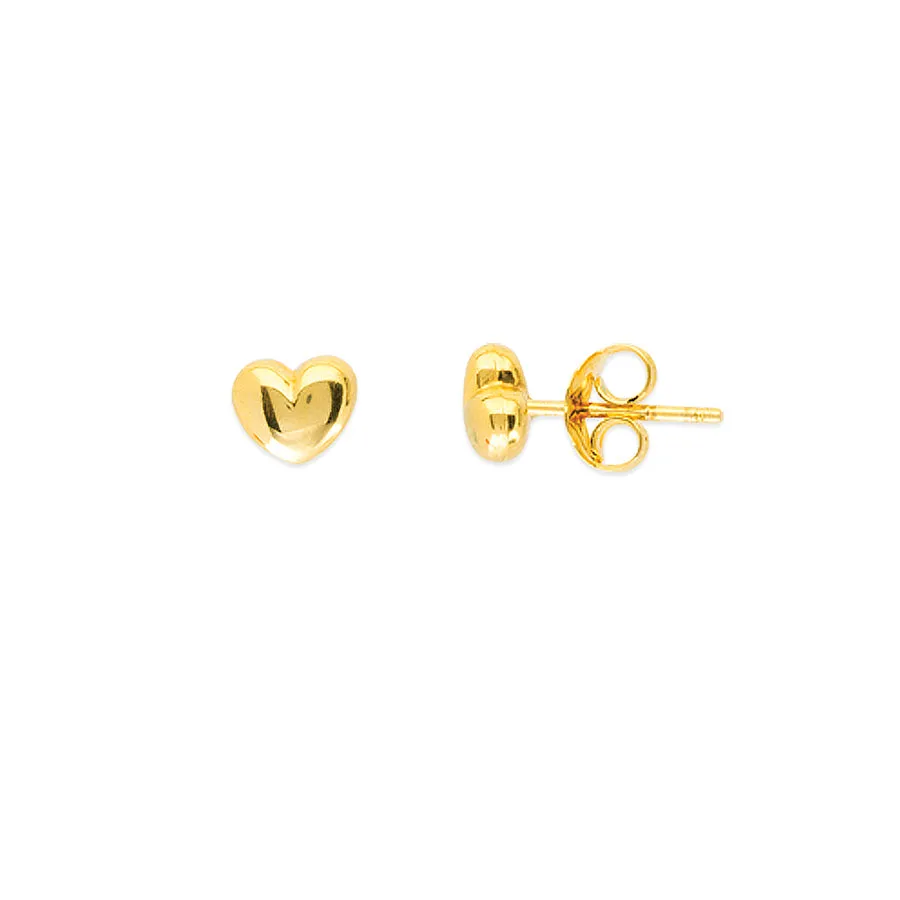 Yellow Gold Puff Heart Stud Earring